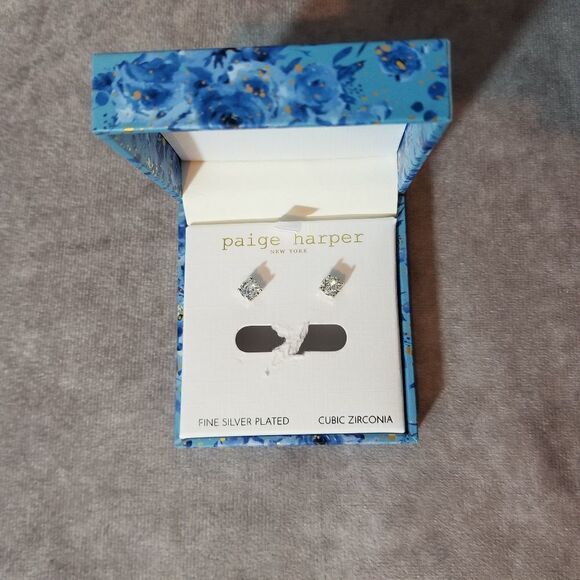 Paige Harper Silver Plated‎ Cubic Zirconia Stud Earrings - Picture 2 of 5